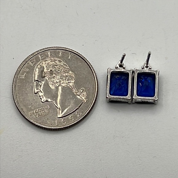 SAPPHIRE AND CLEAR CZ STERLING SILVER POST EARRINGS - Picture 6 of 10